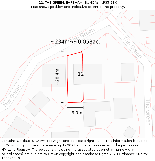 12, THE GREEN, EARSHAM, BUNGAY, NR35 2SX: Plot and title map