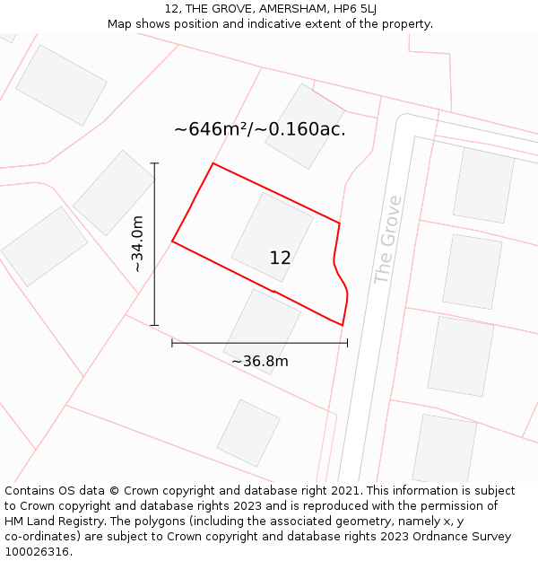 12, THE GROVE, AMERSHAM, HP6 5LJ: Plot and title map