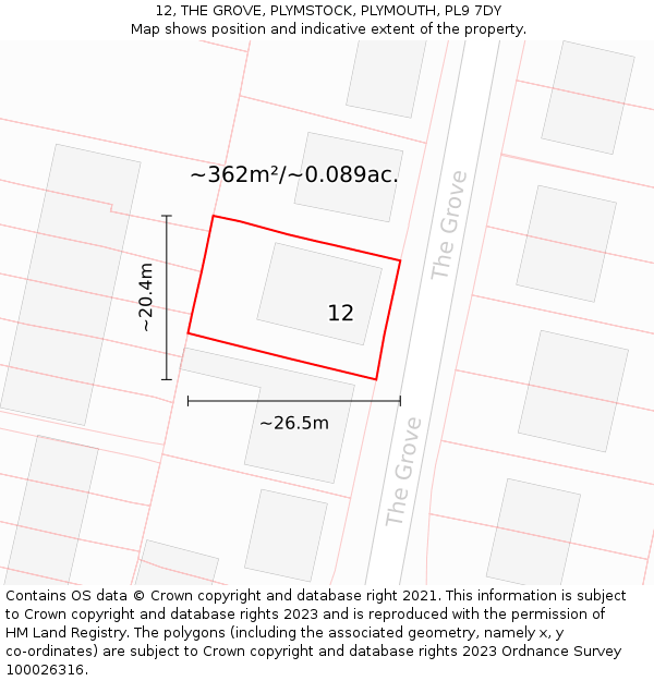 12, THE GROVE, PLYMSTOCK, PLYMOUTH, PL9 7DY: Plot and title map