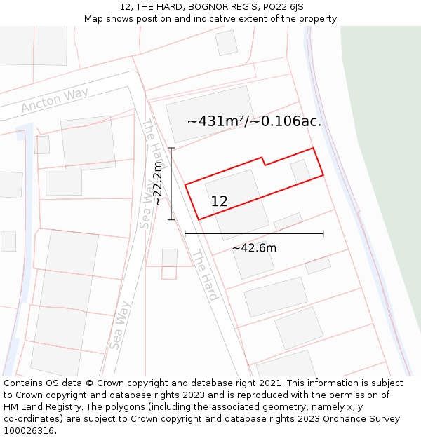 12, THE HARD, BOGNOR REGIS, PO22 6JS: Plot and title map