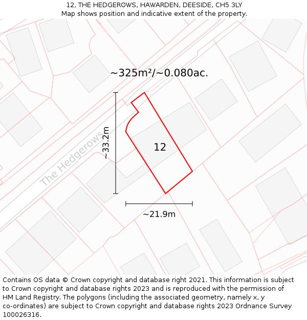 12, THE HEDGEROWS, HAWARDEN, DEESIDE, CH5 3LY: Plot and title map