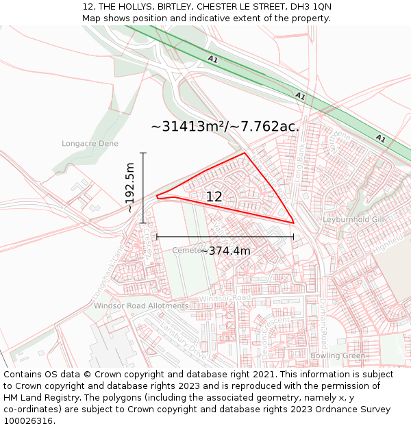 12, THE HOLLYS, BIRTLEY, CHESTER LE STREET, DH3 1QN: Plot and title map