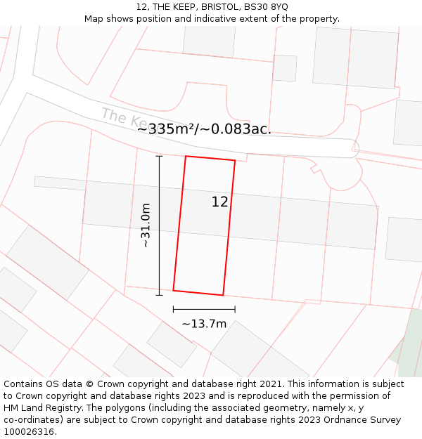 12, THE KEEP, BRISTOL, BS30 8YQ: Plot and title map