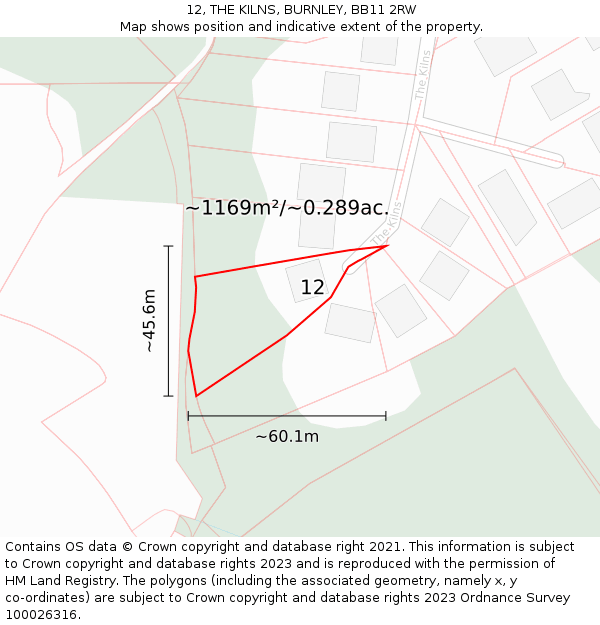 12, THE KILNS, BURNLEY, BB11 2RW: Plot and title map