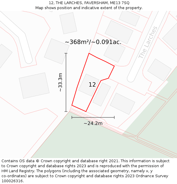 12, THE LARCHES, FAVERSHAM, ME13 7SQ: Plot and title map