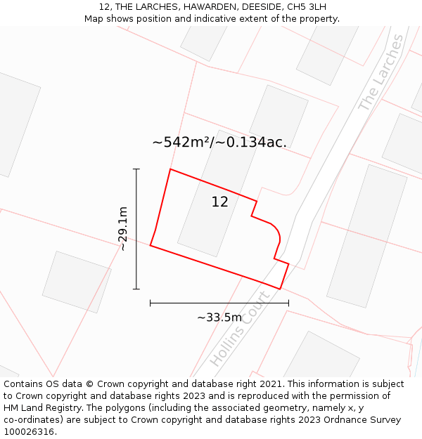 12, THE LARCHES, HAWARDEN, DEESIDE, CH5 3LH: Plot and title map