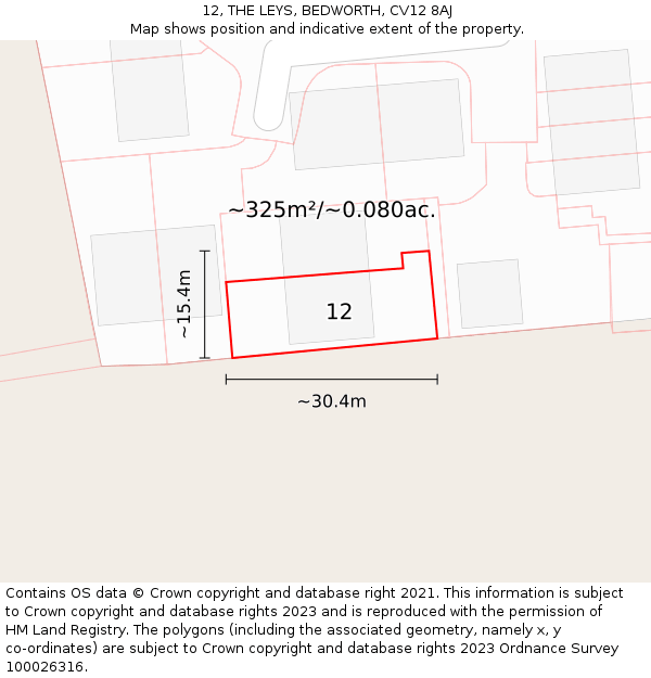 12, THE LEYS, BEDWORTH, CV12 8AJ: Plot and title map