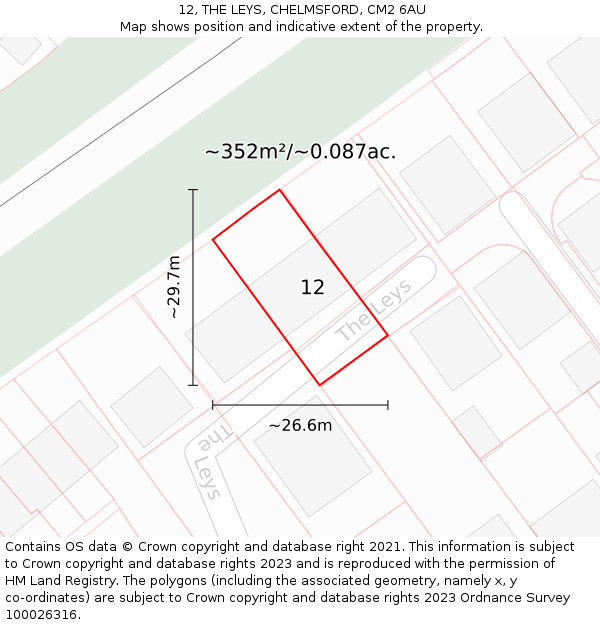 12, THE LEYS, CHELMSFORD, CM2 6AU: Plot and title map