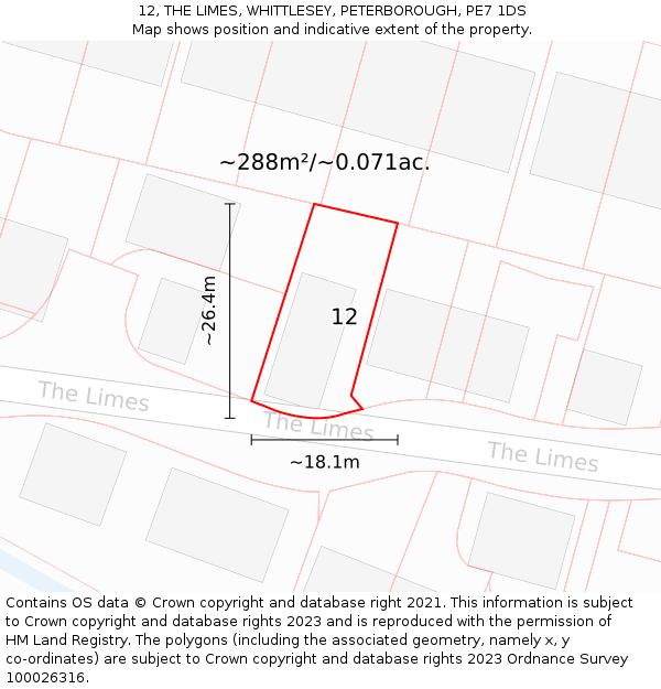 12, THE LIMES, WHITTLESEY, PETERBOROUGH, PE7 1DS: Plot and title map