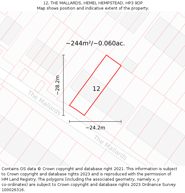 12, THE MALLARDS, HEMEL HEMPSTEAD, HP3 9DP: Plot and title map