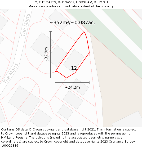 12, THE MARTS, RUDGWICK, HORSHAM, RH12 3HH: Plot and title map