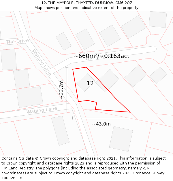 12, THE MAYPOLE, THAXTED, DUNMOW, CM6 2QZ: Plot and title map