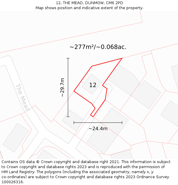 12, THE MEAD, DUNMOW, CM6 2PD: Plot and title map