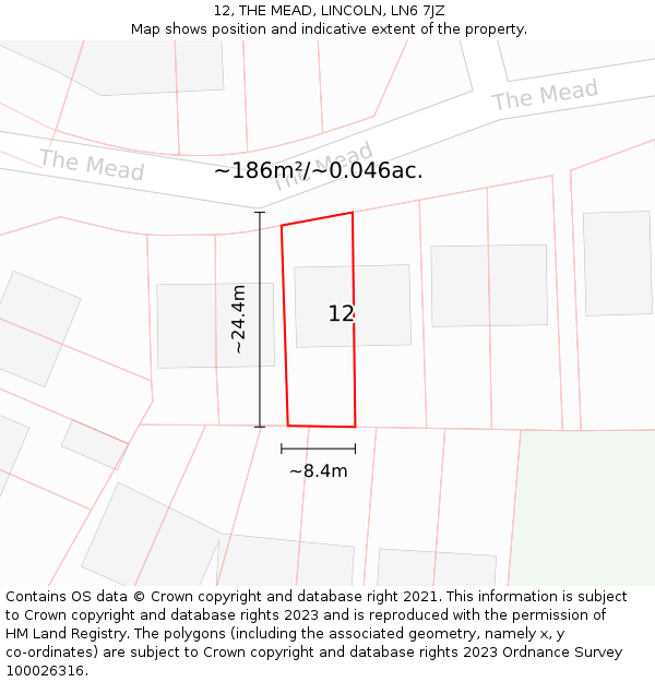 12, THE MEAD, LINCOLN, LN6 7JZ: Plot and title map