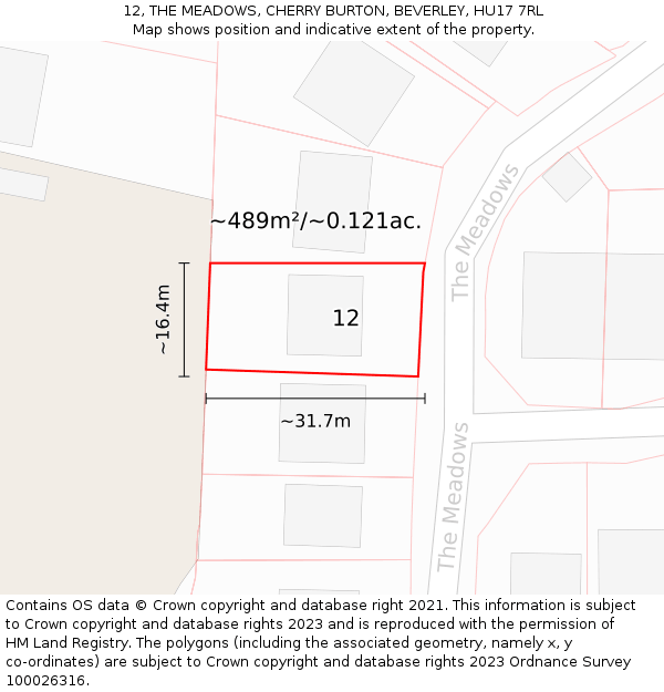 12, THE MEADOWS, CHERRY BURTON, BEVERLEY, HU17 7RL: Plot and title map