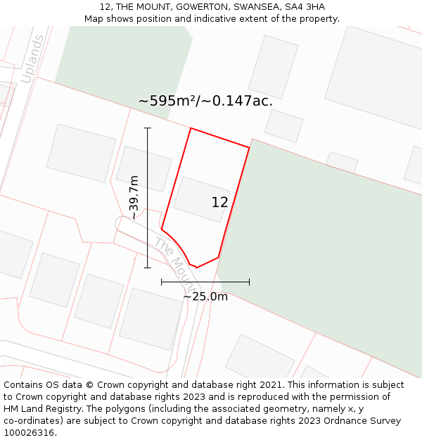 12, THE MOUNT, GOWERTON, SWANSEA, SA4 3HA: Plot and title map