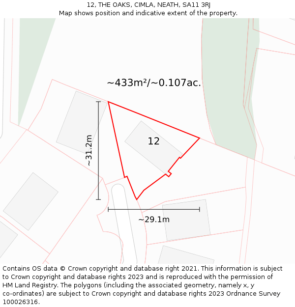 12, THE OAKS, CIMLA, NEATH, SA11 3RJ: Plot and title map