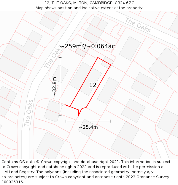 12, THE OAKS, MILTON, CAMBRIDGE, CB24 6ZG: Plot and title map