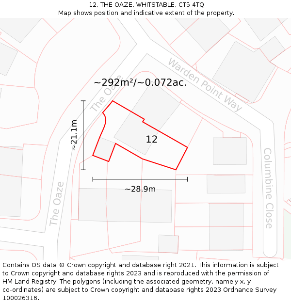 12, THE OAZE, WHITSTABLE, CT5 4TQ: Plot and title map