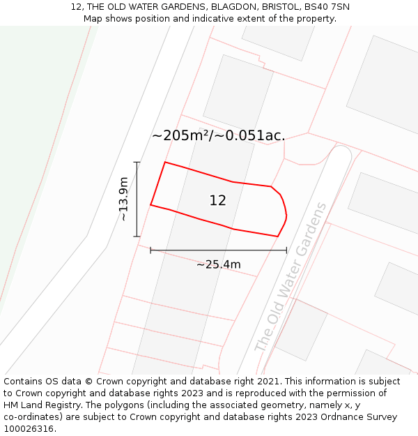 12, THE OLD WATER GARDENS, BLAGDON, BRISTOL, BS40 7SN: Plot and title map