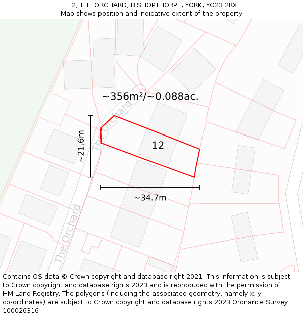 12, THE ORCHARD, BISHOPTHORPE, YORK, YO23 2RX: Plot and title map