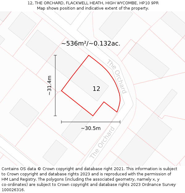 12, THE ORCHARD, FLACKWELL HEATH, HIGH WYCOMBE, HP10 9PR: Plot and title map