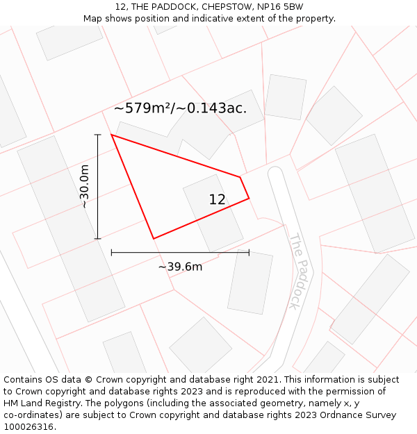12, THE PADDOCK, CHEPSTOW, NP16 5BW: Plot and title map