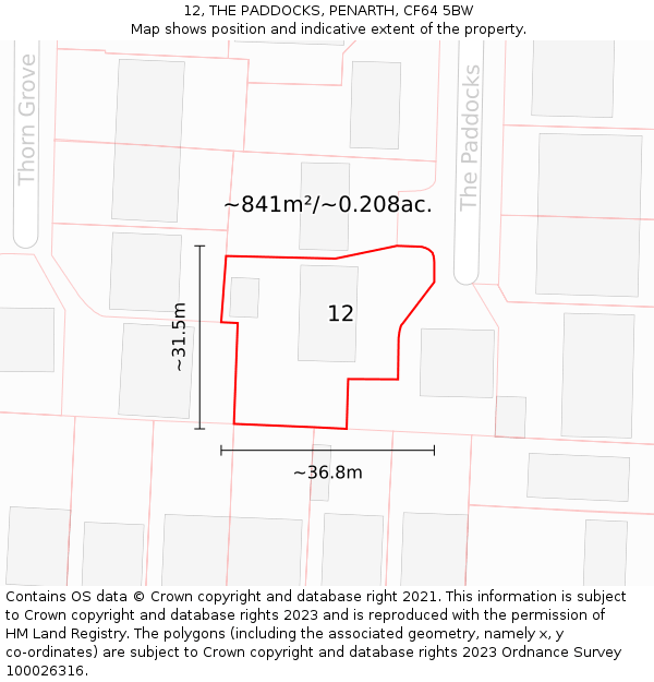 12, THE PADDOCKS, PENARTH, CF64 5BW: Plot and title map
