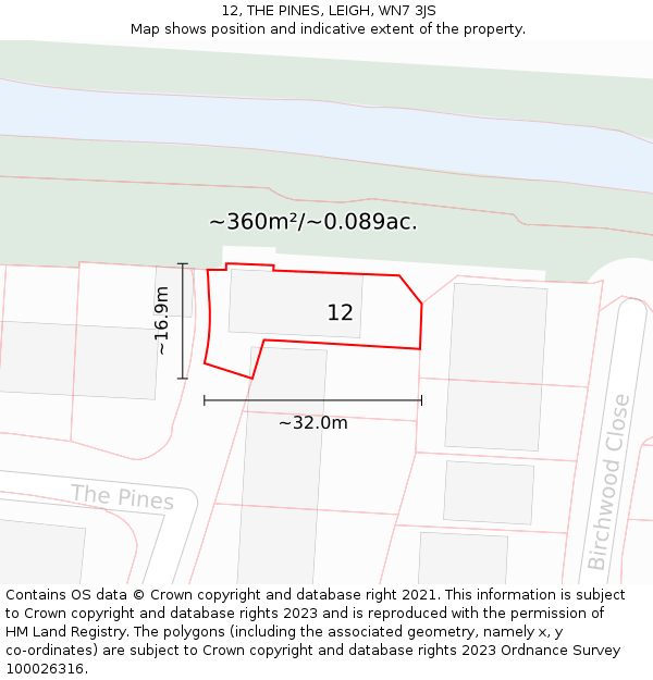 12, THE PINES, LEIGH, WN7 3JS: Plot and title map