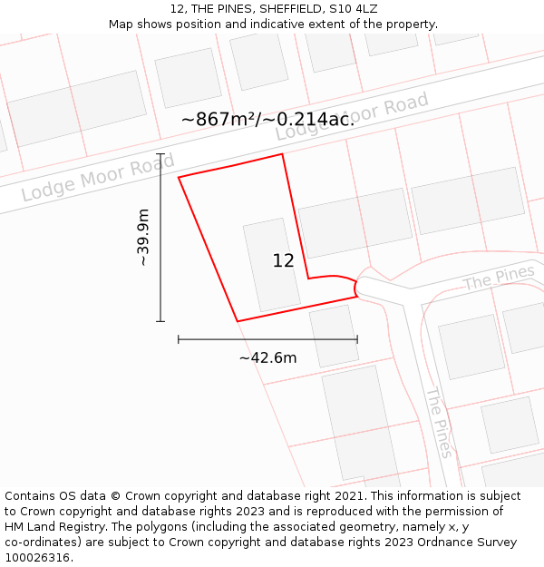 12, THE PINES, SHEFFIELD, S10 4LZ: Plot and title map