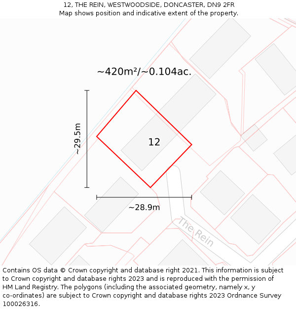 12, THE REIN, WESTWOODSIDE, DONCASTER, DN9 2FR: Plot and title map