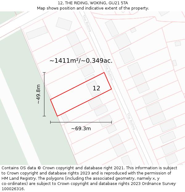 12, THE RIDING, WOKING, GU21 5TA: Plot and title map