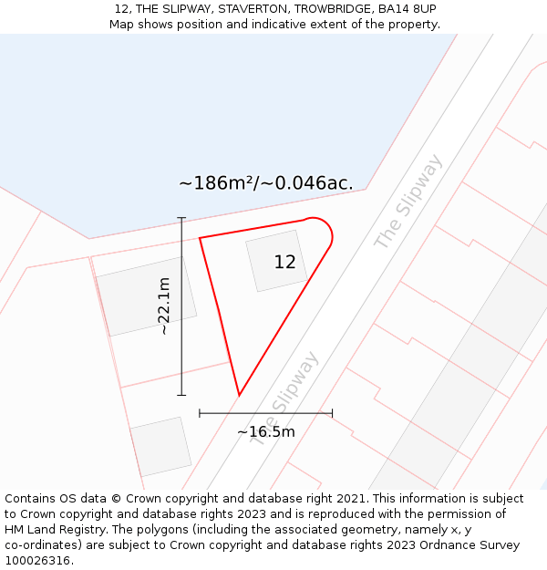 12, THE SLIPWAY, STAVERTON, TROWBRIDGE, BA14 8UP: Plot and title map