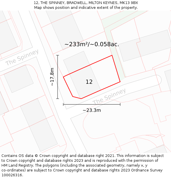 12, THE SPINNEY, BRADWELL, MILTON KEYNES, MK13 9BX: Plot and title map