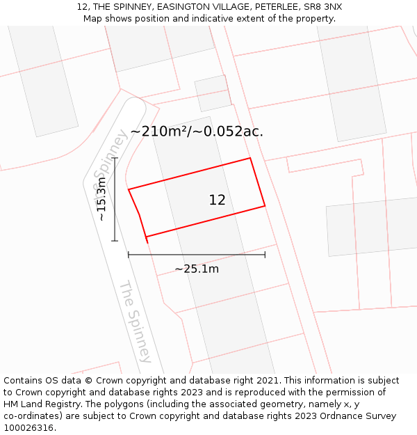 12, THE SPINNEY, EASINGTON VILLAGE, PETERLEE, SR8 3NX: Plot and title map