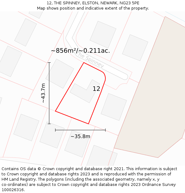 12, THE SPINNEY, ELSTON, NEWARK, NG23 5PE: Plot and title map