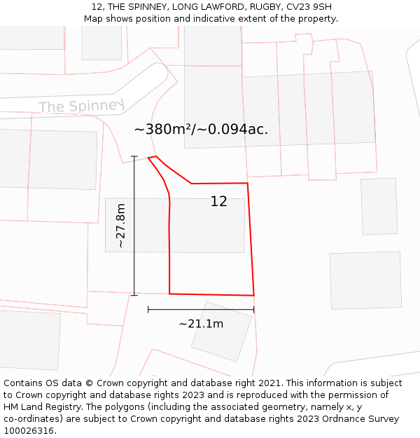 12, THE SPINNEY, LONG LAWFORD, RUGBY, CV23 9SH: Plot and title map