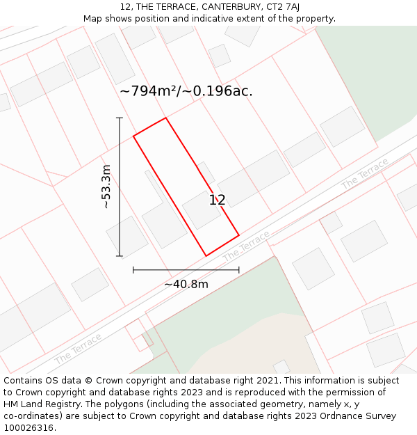 12, THE TERRACE, CANTERBURY, CT2 7AJ: Plot and title map