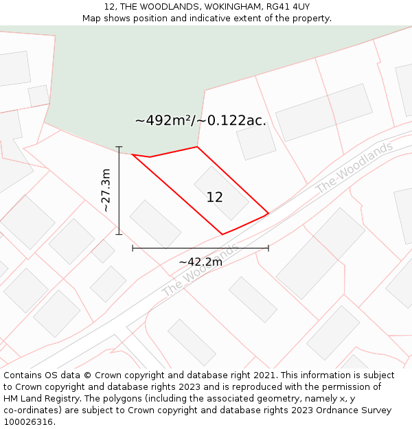 12, THE WOODLANDS, WOKINGHAM, RG41 4UY: Plot and title map