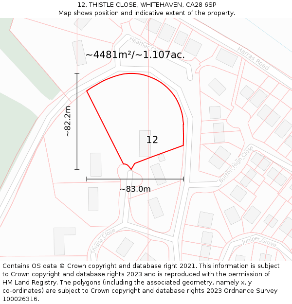 12, THISTLE CLOSE, WHITEHAVEN, CA28 6SP: Plot and title map