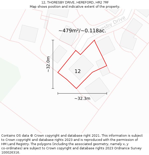 12, THORESBY DRIVE, HEREFORD, HR2 7RF: Plot and title map