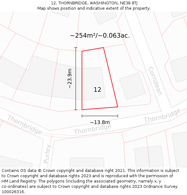 12, THORNBRIDGE, WASHINGTON, NE38 8TJ: Plot and title map