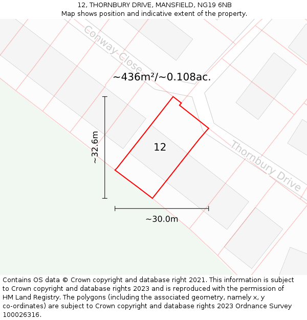 12, THORNBURY DRIVE, MANSFIELD, NG19 6NB: Plot and title map