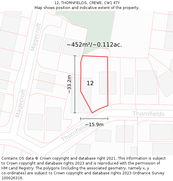 12, THORNFIELDS, CREWE, CW1 4TY: Plot and title map