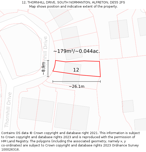 12, THORNHILL DRIVE, SOUTH NORMANTON, ALFRETON, DE55 2FS: Plot and title map