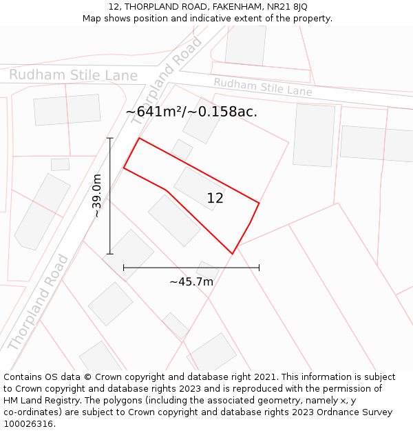 12, THORPLAND ROAD, FAKENHAM, NR21 8JQ: Plot and title map