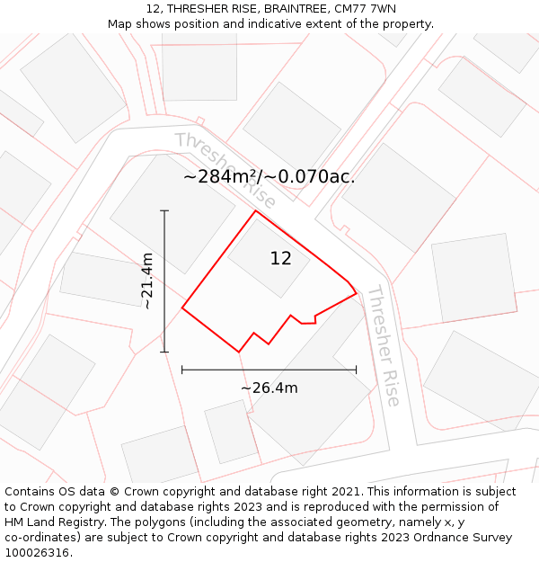 12, THRESHER RISE, BRAINTREE, CM77 7WN: Plot and title map