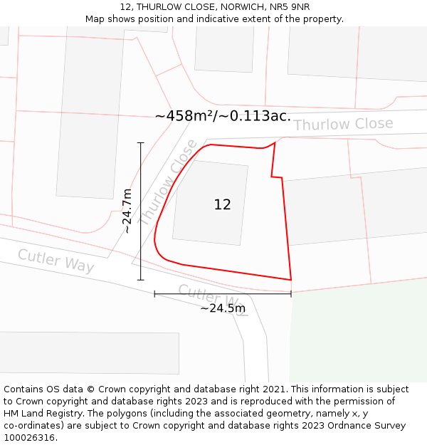 12, THURLOW CLOSE, NORWICH, NR5 9NR: Plot and title map