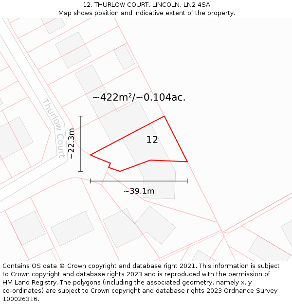12, THURLOW COURT, LINCOLN, LN2 4SA: Plot and title map