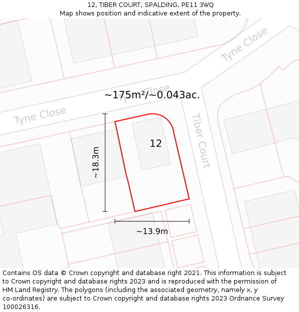 12, TIBER COURT, SPALDING, PE11 3WQ: Plot and title map